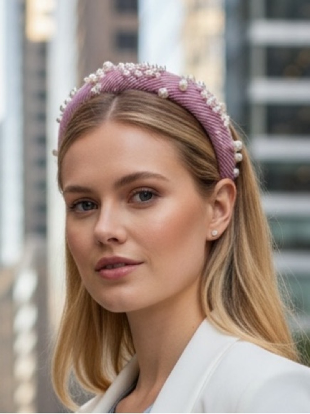 Pearl-Embellished Pink Padded Headband - Women Accessories